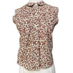 1960s/70s Vibrant Floral Cotton Blend Peter‎ Pan Collar Front Button Closure Top
